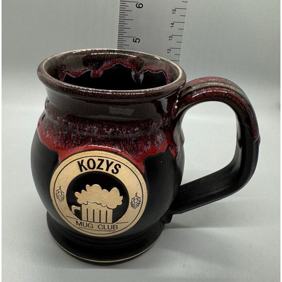Grey Fox Pottery Handmade Cozy’s Mug Club Black Clay Mug Red Gray Drip Glaze - Picture 6 of 9